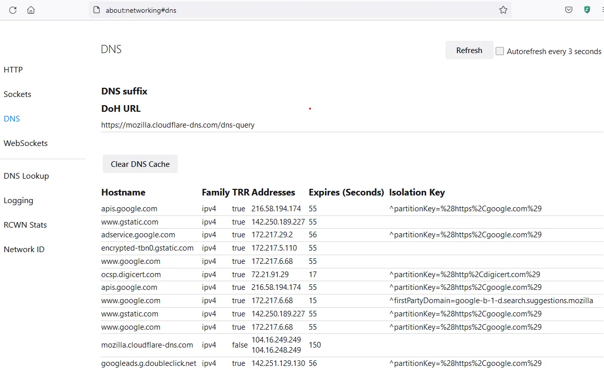 firefox dns cache